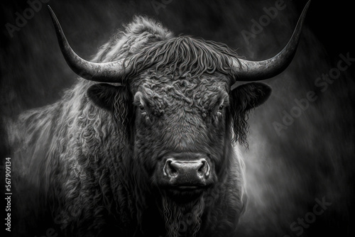 Vászonkép portrait of auroch in subdued black and white