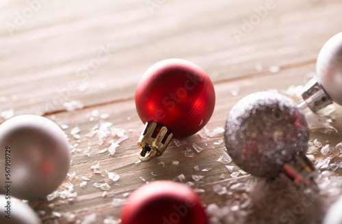 christmas balls and decorations. Dece,ber. Christmas. Holidays. Gifts. Table. Photo. Background. Happy. Celebration. Toy photo