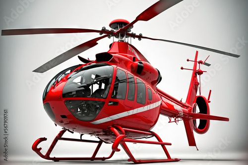 Red helicopter against a white background, isolated. Generative AI