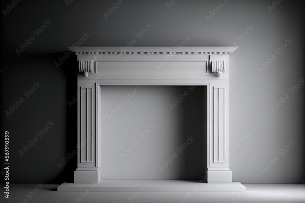 Large traditional fireplace without a fire. Blank walls. Empty mantle ...
