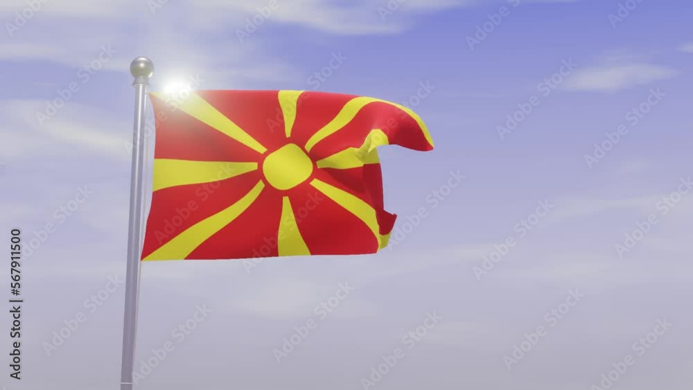 Animation National Flag with Sky and Wind -North Macedonia Animation National Flag with Sky and Wind -North Macedonia