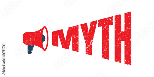 Megaphone MYTH red stamp text on white vector graphic