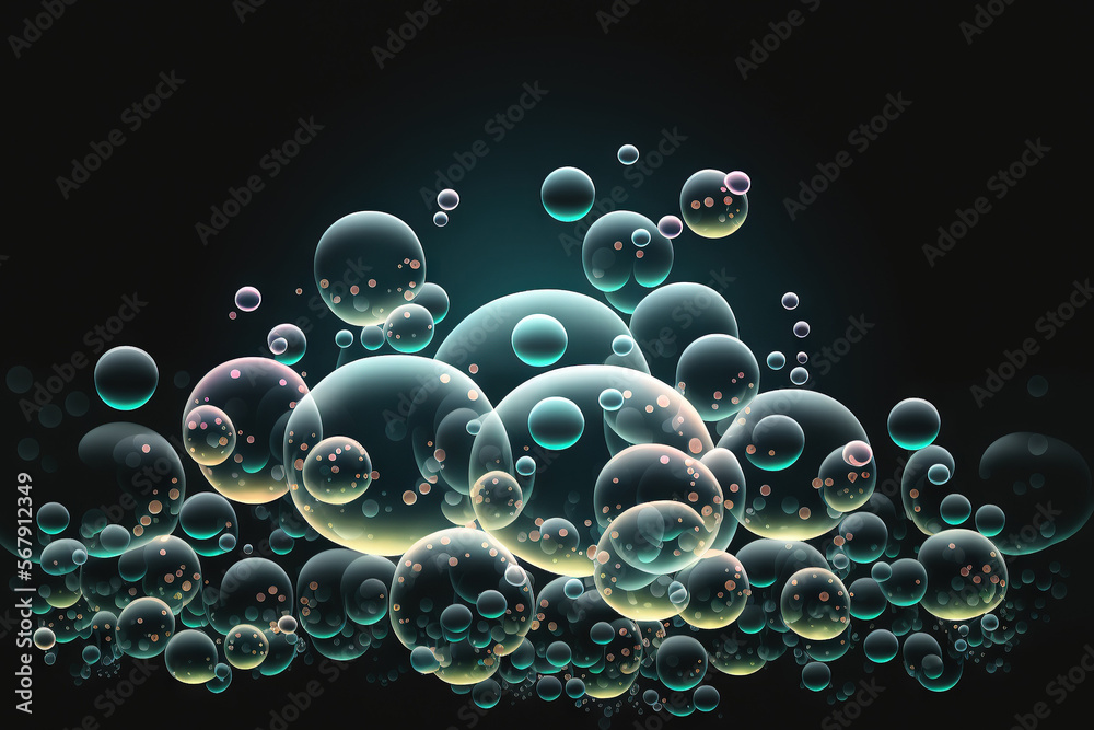 bubbles of oxygen in the water on a dark backdrop. Generative AI bubbles of oxygen in the water on a dark backdrop. Generative AI