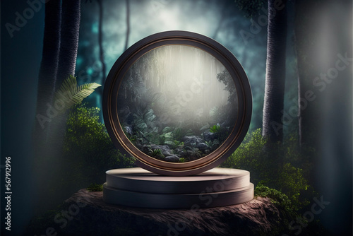 circular surreal nature product display pedestal podium, generative ai © jessica