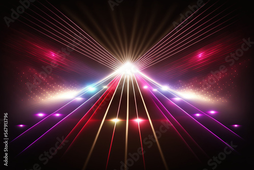 Laser rays on brilliant stage lights with geometric concert lights (ultra high quality). Generative AI