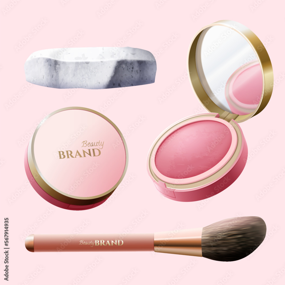 3D Compact powder and makeup brush