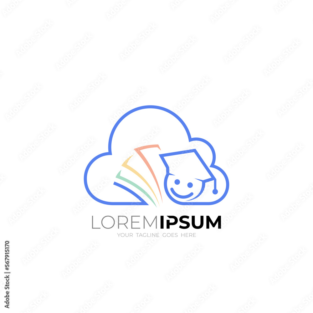 Student logo with cloud design, education symbol in line style Stock ...