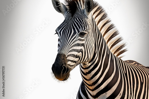 Zebra on a white background. Generative AI