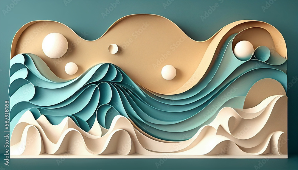 Wave background in 3d illustration with paper cut style. Generative AI Wave background in 3d illustration with paper cut style. Generative AI