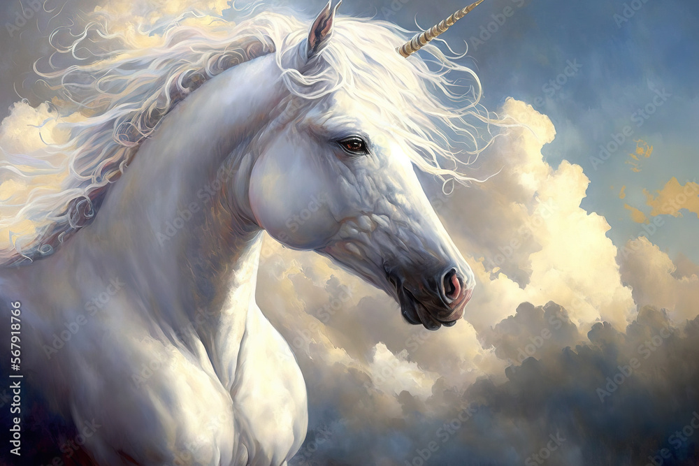 soft focus fantasy painting of a unicorn. Generative AI