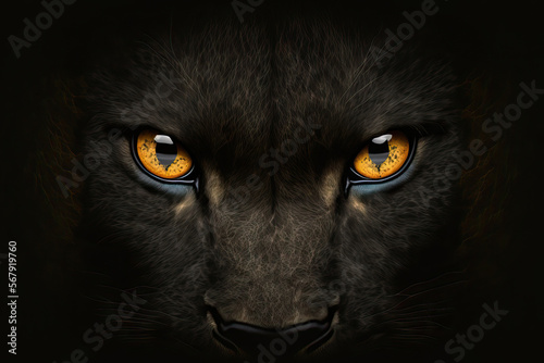 Black background with a black panther face. Generative AI