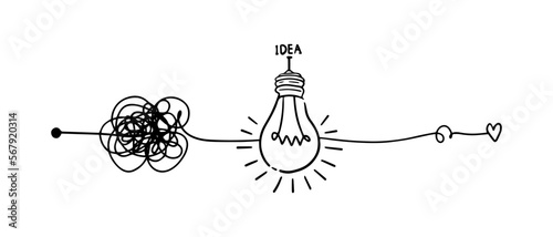 confusion clarity or path idea vector concept. idea symbol lamp. Doodle vector illustration.