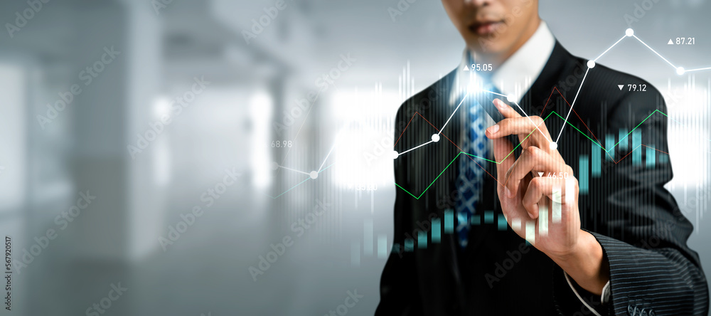 Φωτογραφία Businessman analyst working with digital finance business data graph showing technology of investment strategy for perceptive financial business decision