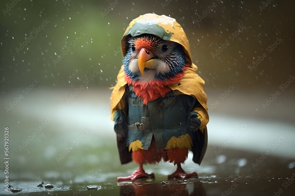 bird in the rain created using Generative AI Technology Stock ...