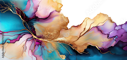 Isolated Alcohol Ink in Valentine's Day Gold, Pink and Blue. Banner Graphic Resource as background for Romance and Love graphics.