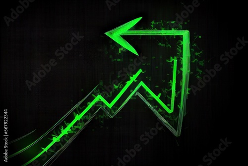Gain, green arrow, chart, investment, stock exchange, stocks, money, growth planning charts, opportunity, business challenge and strategy, profit target, generated by ai
