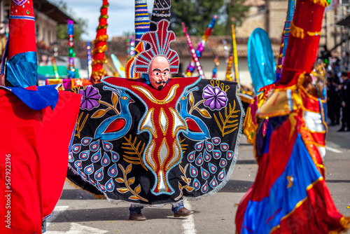 Carnival of Cajamarca, parade of multicolored and traditional costumes. Cajamarca, Peru. photo