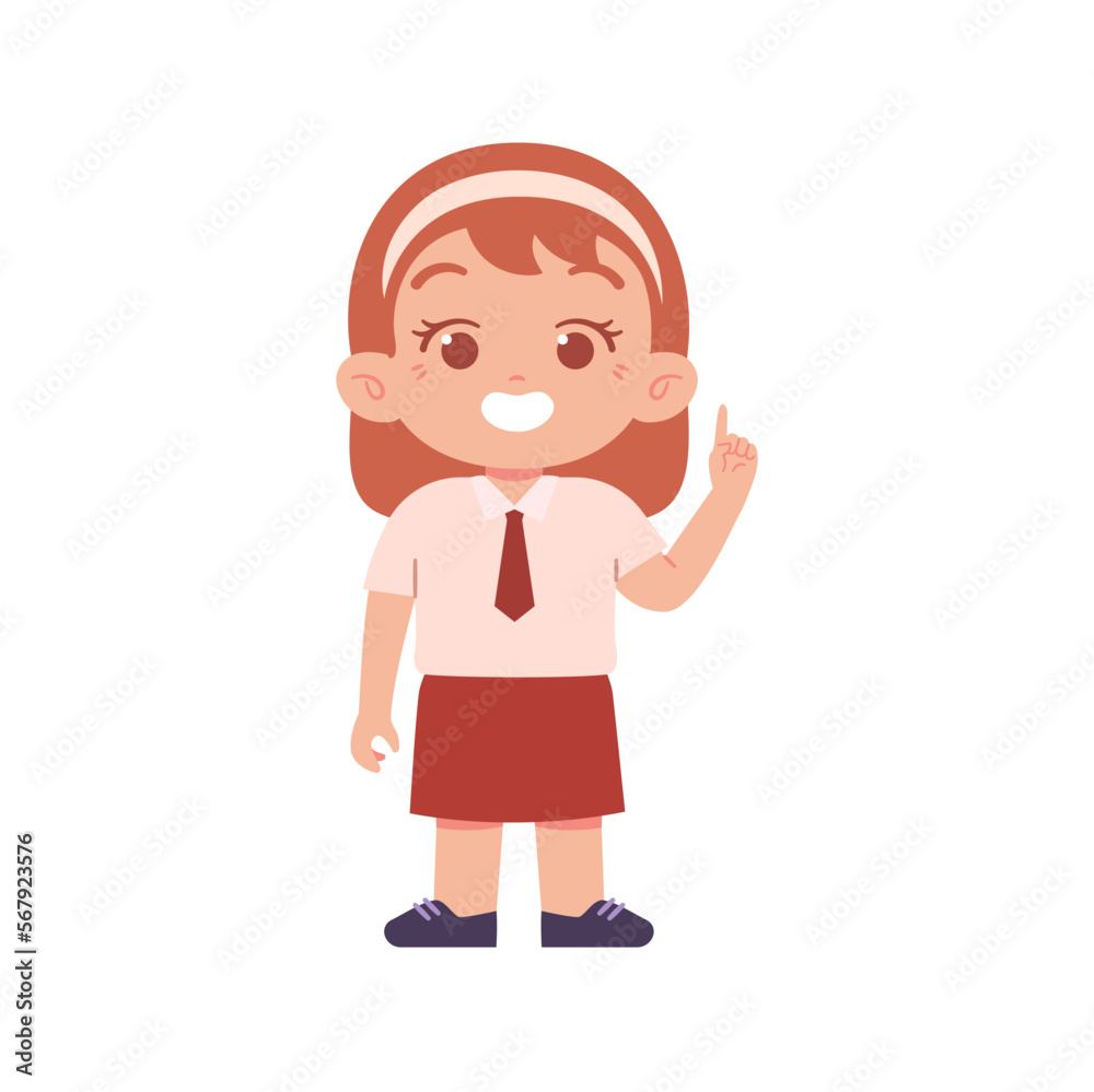 Indonesian Elementary School Girl Kids Wearing Red and White Uniform Illustration