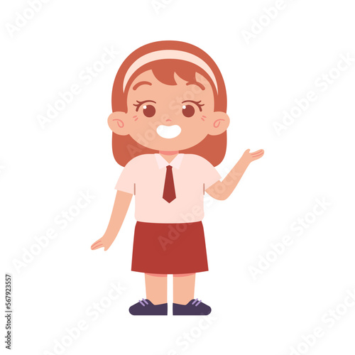 Indonesian Elementary School Girl Kids Wearing Red and White Uniform Illustration