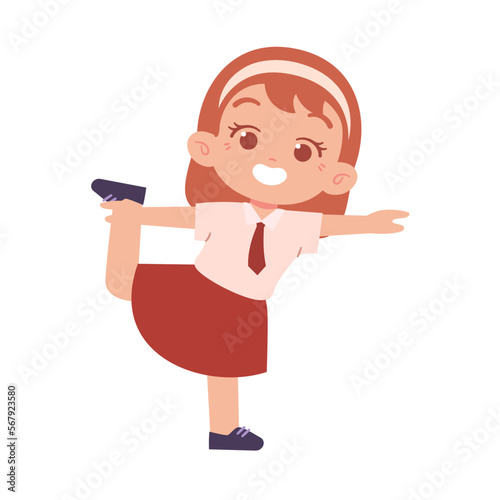 Indonesian Elementary School Girl Kids Wearing Red and White Uniform Illustration