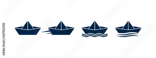 paper boat icon. Paper boat on white background in flat style.