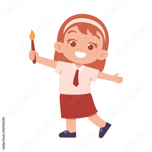 Indonesian Elementary School Girl Kids Wearing Red and White Uniform Illustration