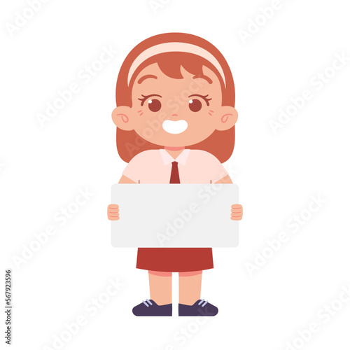 Indonesian Elementary School Girl Kids Wearing Red and White Uniform Illustration