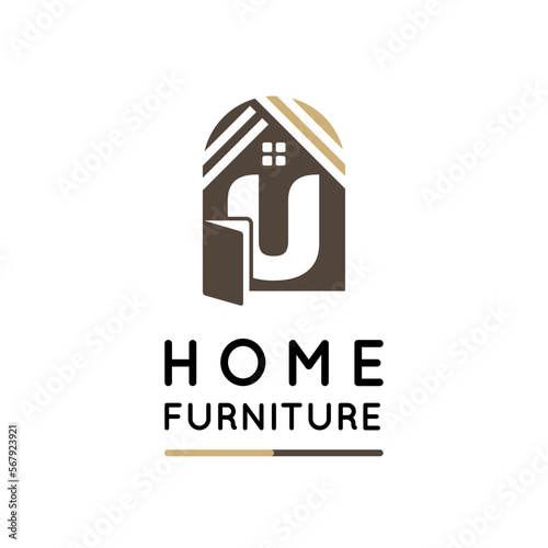 Initial U Letter for Home Decor, Furniture, Design, Wooden Craft, Interior Logo Design Idea Template 