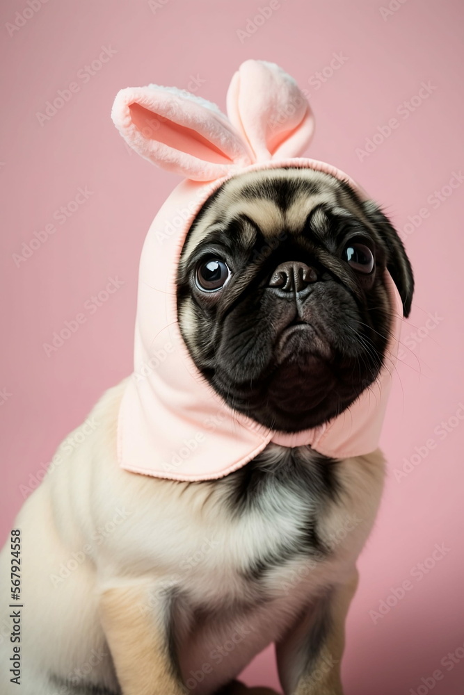 Pug dog easter bunny ear costume cute pastel