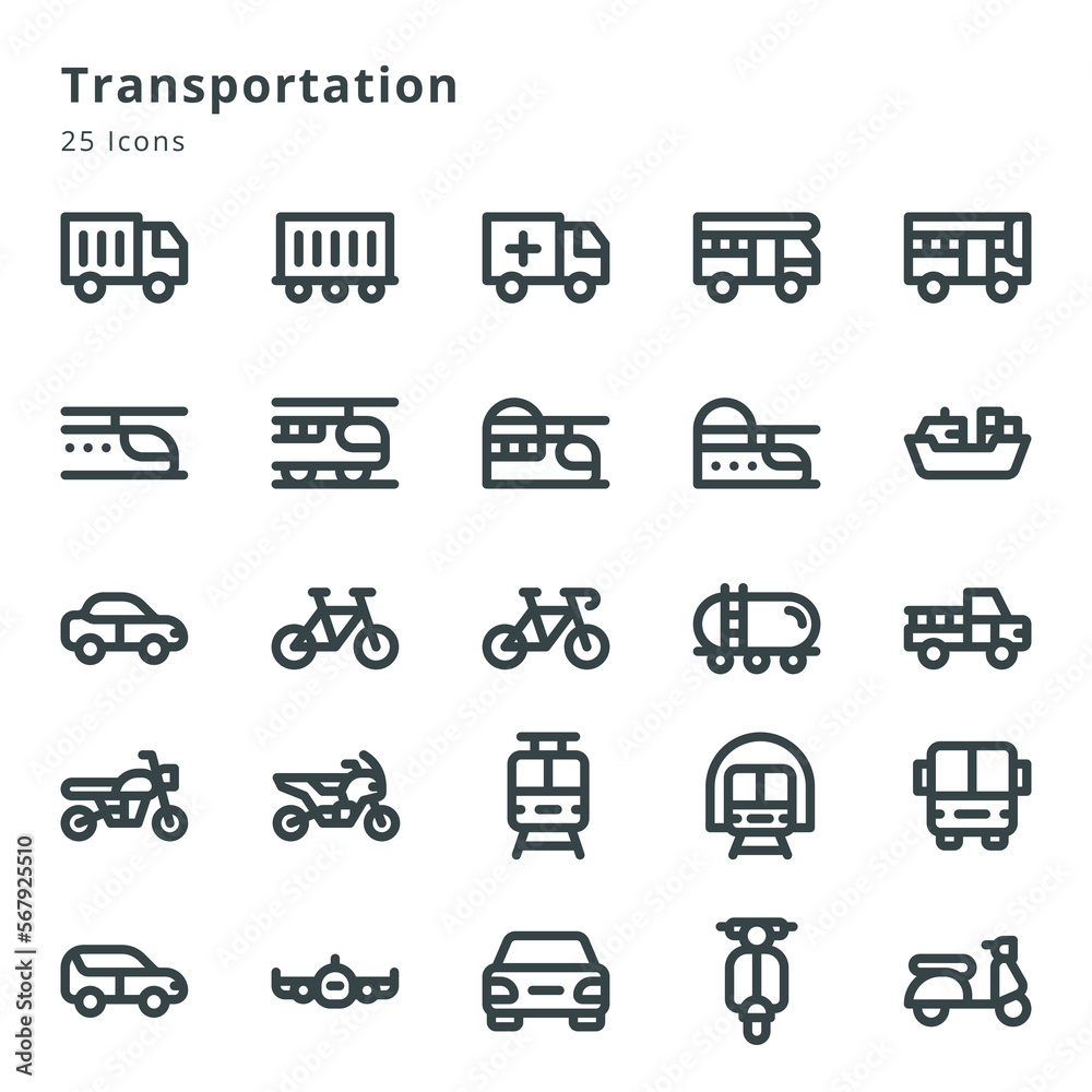 Transportation icon sets Transportation icon sets