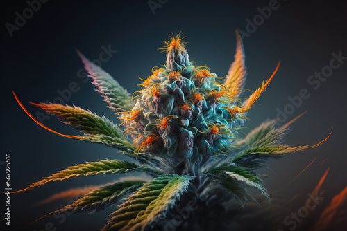 Flowering medical marijuana cannabis bloom up close. Bud of medical marijuana. Buds of weed. Cannabis variety. Generative AI