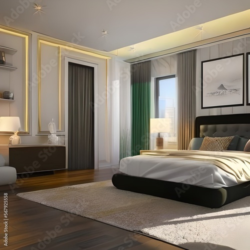 Luxury interior and exterior of the bed room © Gokul