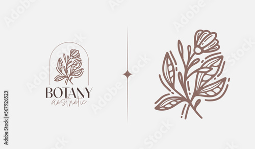 Leaf Flower Tree monoline. Universal creative premium symbol. Vector sign icon logo template. Vector illustration