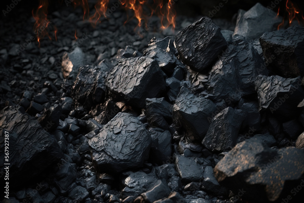 Black coals found in nature as a backdrop metallurgical coals. Generative AI