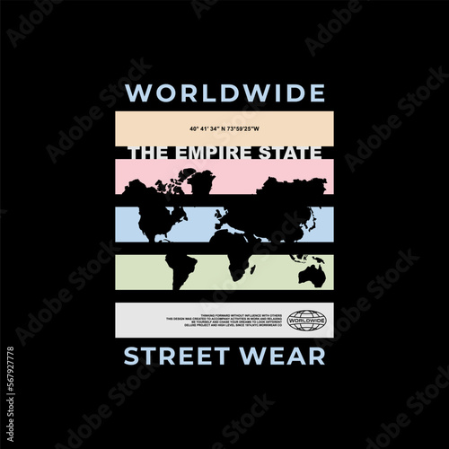 worldwide street wear  vector, t-shirt design, suitable for screen printing, jackets ,etc
