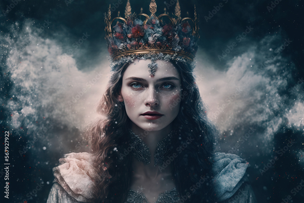 snapshot of a queen or king wearing a crown against a gothic