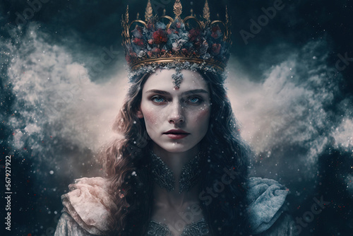 snapshot of a gorgeous queen or king wearing a crown against a gothic, gloomy, and wintry backdrop Fototapet
