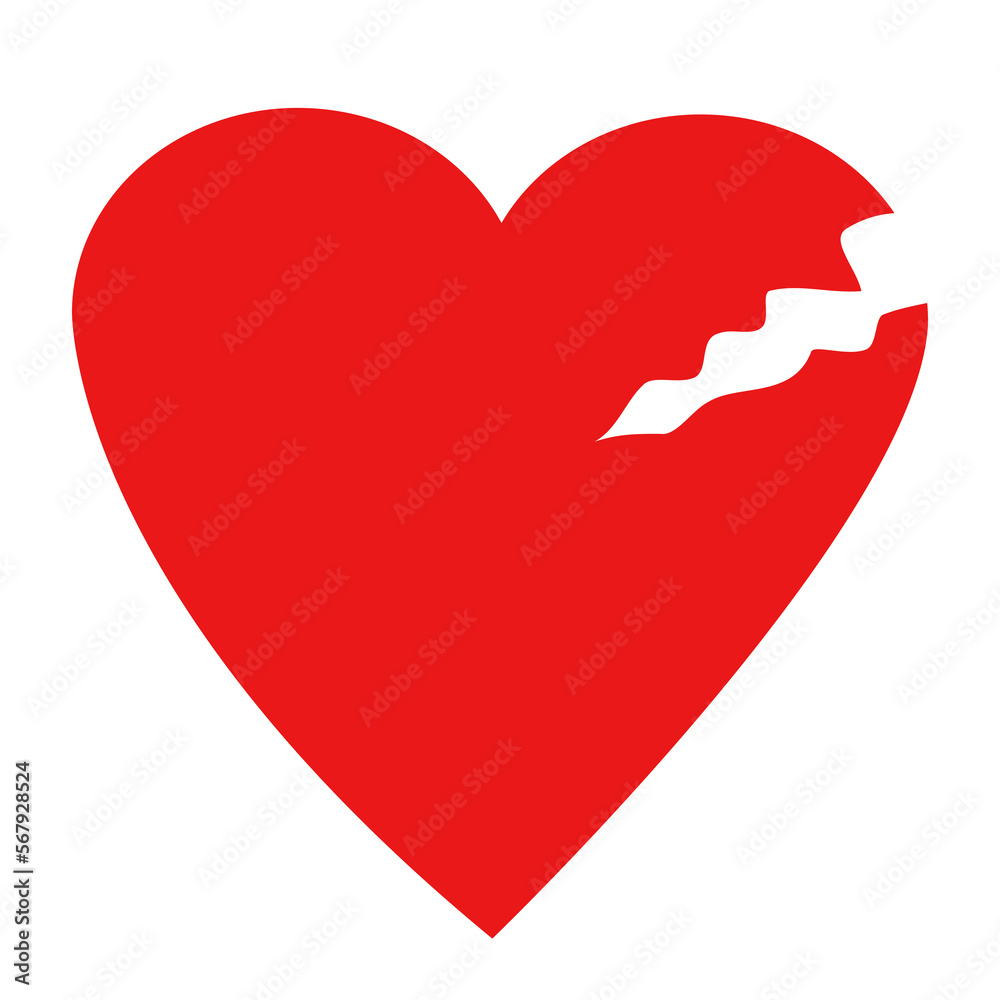 Simple flat broken red heart with sharp crack Simple flat broken red heart with sharp crack