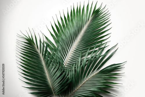 Palm tree leaves, isolated on a white backdrop. Generative AI