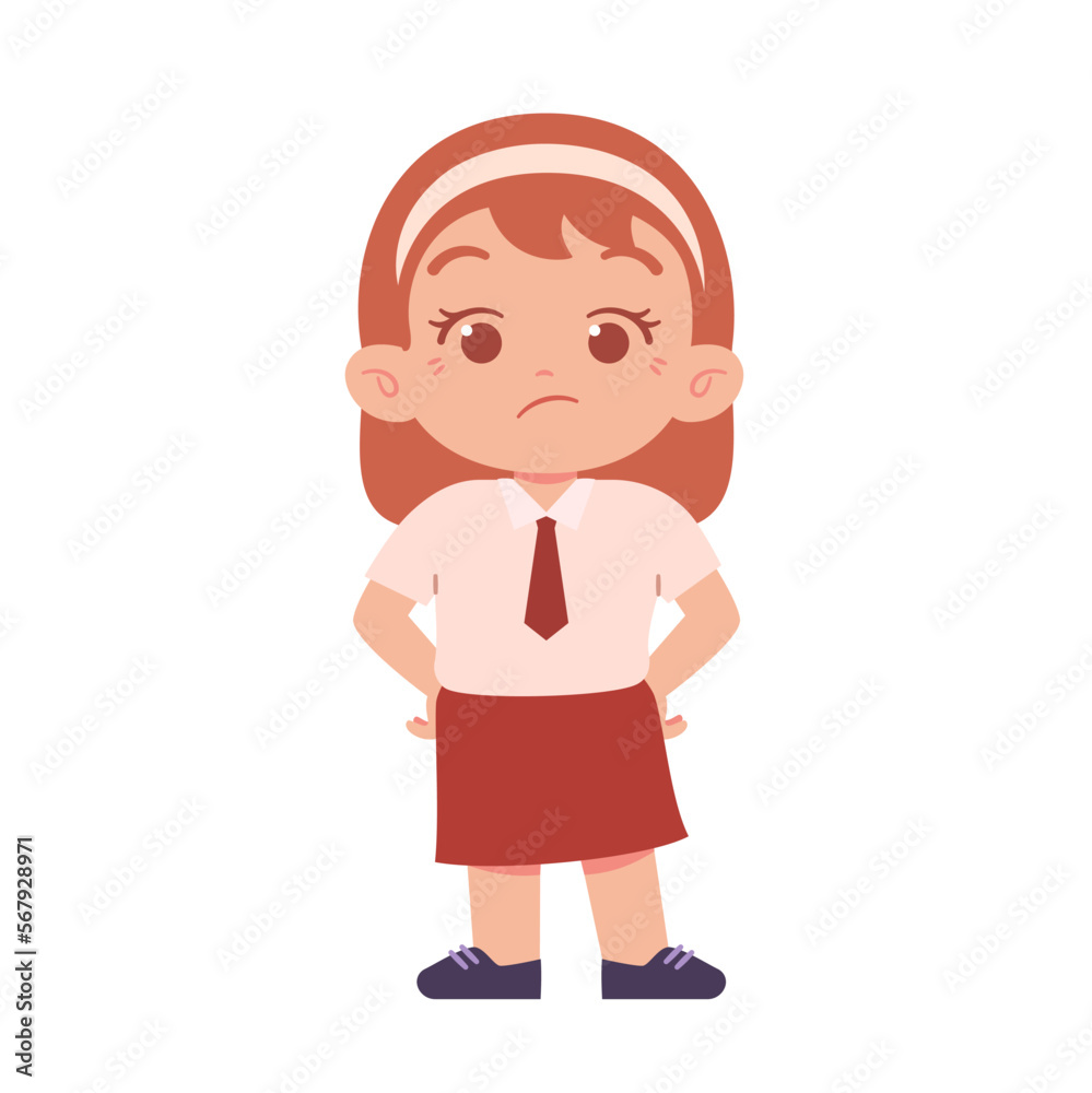 Indonesian Elementary School Girl Kids Wearing Red and White Uniform Illustration