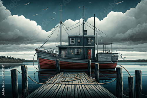 East Coast Fishing Boats Docked in Safe Harbour (Harbor) ~ Created using Generative AI