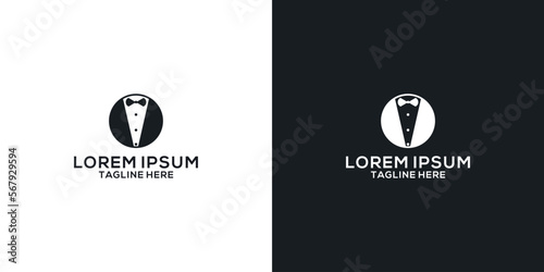 Black male suit, white shirt and bow tie. Vector illustration