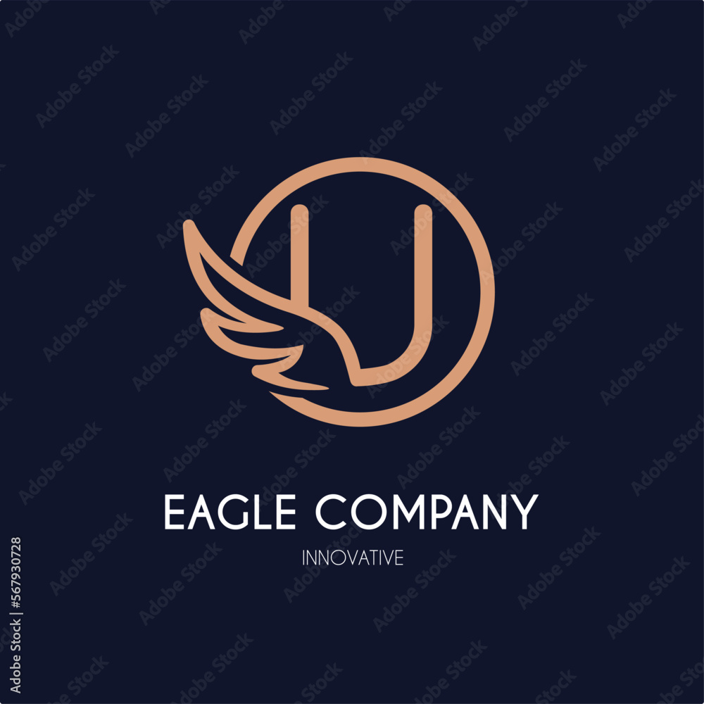 Simple Modern Initial U Letter with Wing Icon in Line art style Logo Idea Template for Cosmetic, Beauty, Jewelry, Accessories, and Craft Business Logo