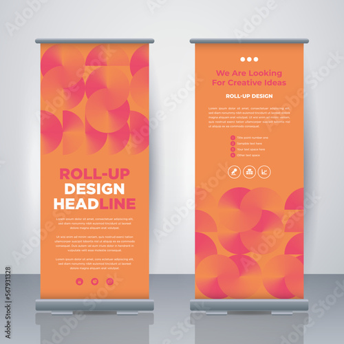 Modern Business Roll Up. Standee Design. Banner Template. Presentation and Brochure. Geometric x-banner and flag-banner advertising. Vector illustration.