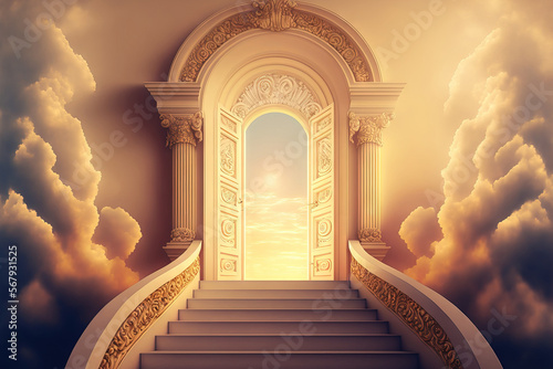 Background of the golden stairway to heaven. Generative AI