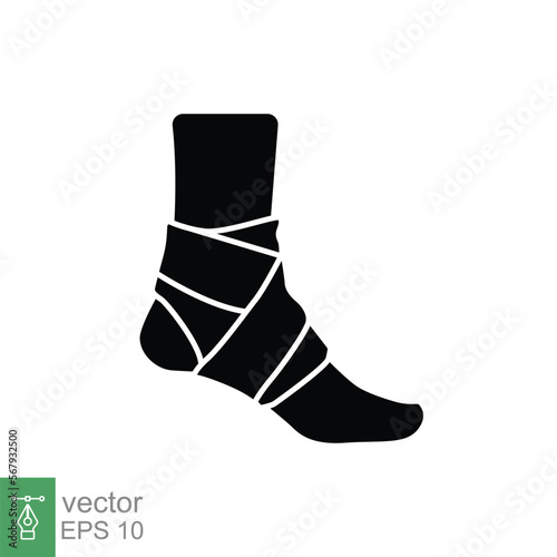 Foot, ankle wrap glyph icon. Solid style can be used for web, mobile, ui. Pain, hip, ortho, anatomy, body, care concept. Vector logo illustration isolated on white background. EPS 10.