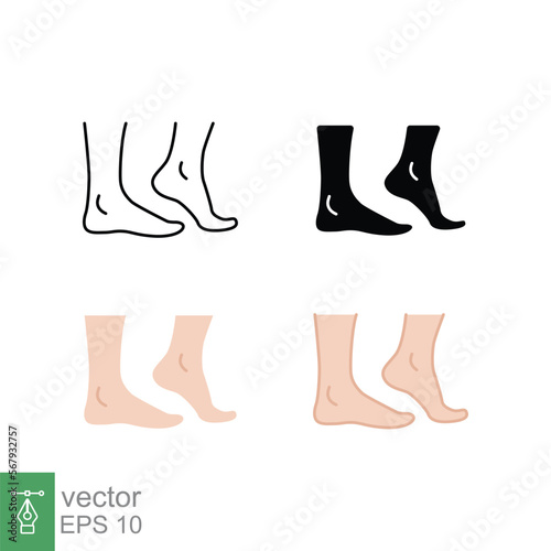 Foot, ankle icon in different style. Set of ankle sign vector icons designed in filled outline, line, glyph and solid style. Vector illustration isolated on white background. EPS 10.