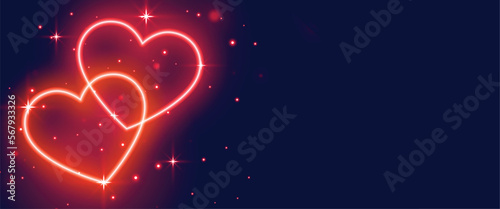 valentines day shiny banner with neon hearts and text space