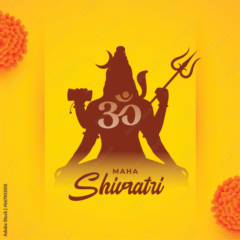 Fototapeta premium lord shiva maha shivratri greeting card with marigold flower