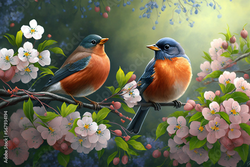 Fototapeta Chirping into Spring: The Return of our Feathered Friends (ai generated)